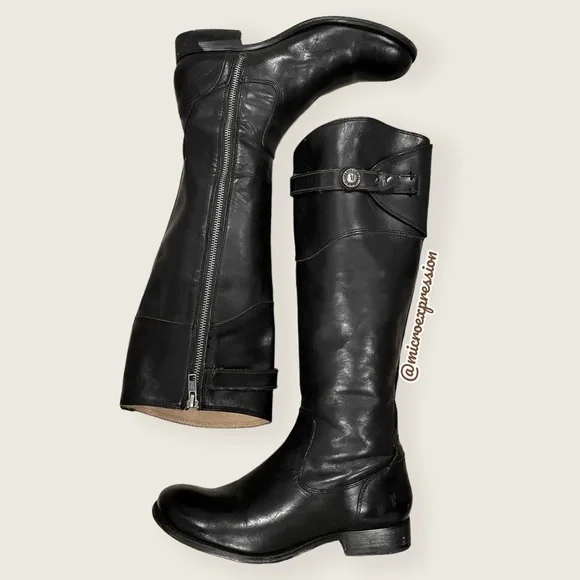 $438 Frye Molly Button Black Leather Equestrian Tall Knee High Zip Up WinterBoot - Picture 2 of 10